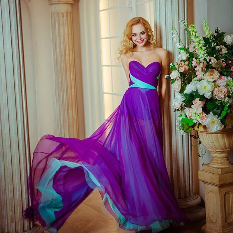 

Purple Maid Of Honor Dresses For Weddings Off -Shoulder Sweetheart Pleated Chiffon A Line Floor Length Bridesmaid Dresses