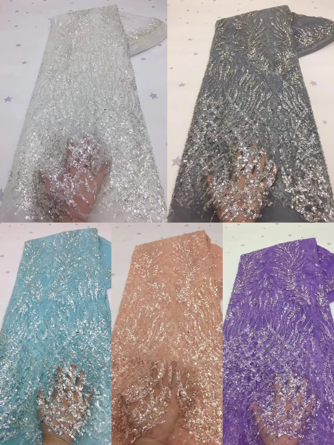 2021 High Quality African Sequence Lace Fabrics New Nice French Embroidery Sequins Tulle Lace Fabric For Nigerian Party Dress