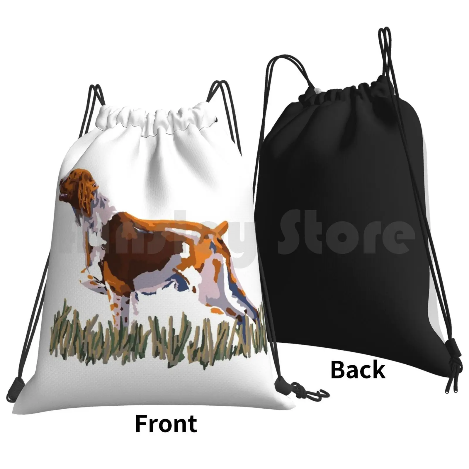 Brittany On Point! Backpack Drawstring Bag Riding Climbing Gym Bag Brittany Spaniel Dog Epagneul Breton Puppy Pointing