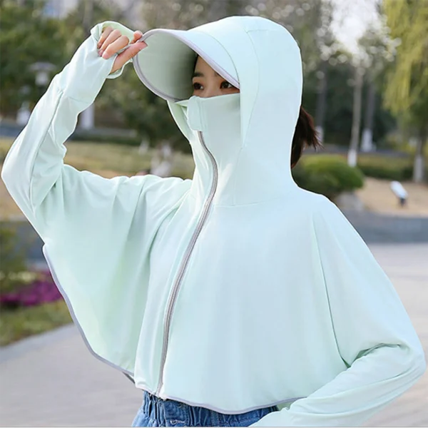 Ropa de protección solar de verano para montar al aire libre con sombrero, abrigo fino de manga larga