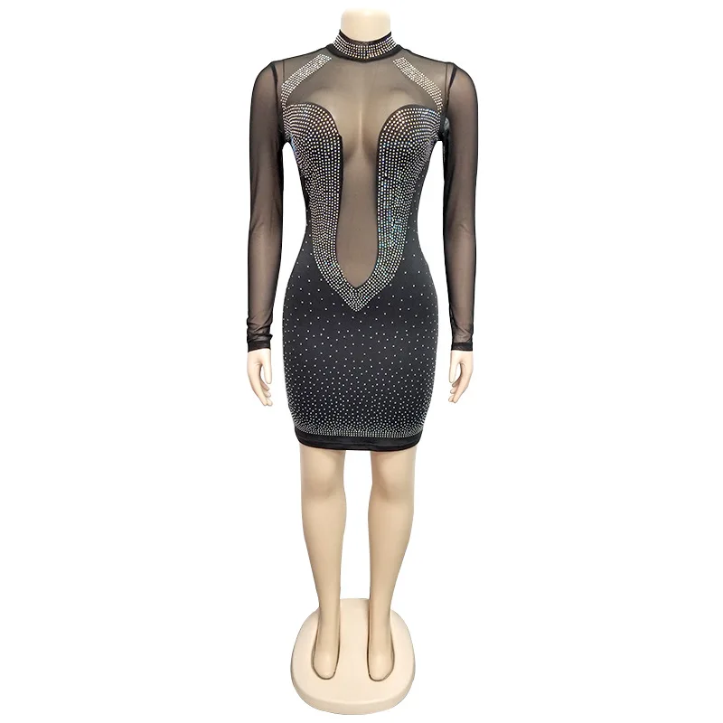 Women Bandage Dress Sequin vestidos Ladies Club Dresses Women Mini Autumn Sexy Crystal Party Bodycon Glitter Diamond Mini Dress