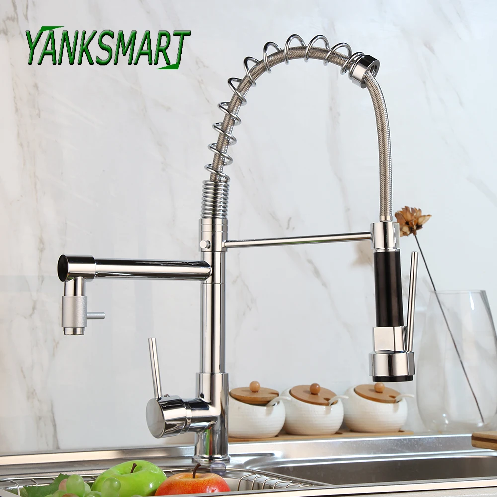 YANKSMART Chrome Gepolijst Keuken Pull Down Uitloop Streamen Sink Sproeier Kraan Badrandcombinaties Koud En Warm Mixer Water Tap