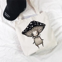 Women Canvas Shopping Bag Female Canvas Bag Funny Mushroom Eco Handbag Tote Reusable Grocery Shopper Bags Students Book Bag