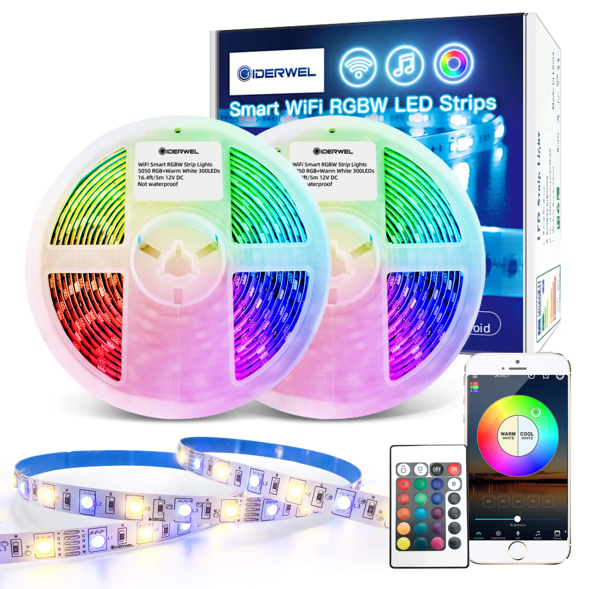 Smart Wifi LED Light Strip RGBW 5M 10M Tape Lights Music smart Controller By Alexa Echo plus voice control Google home