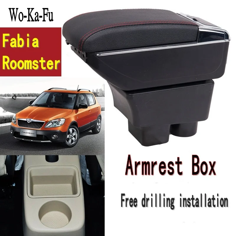 

Arm Rest Skoda Fabia Roomster Armrest Box Center Console Central Store Content Storage with Cup Holder Ashtray USB Interface