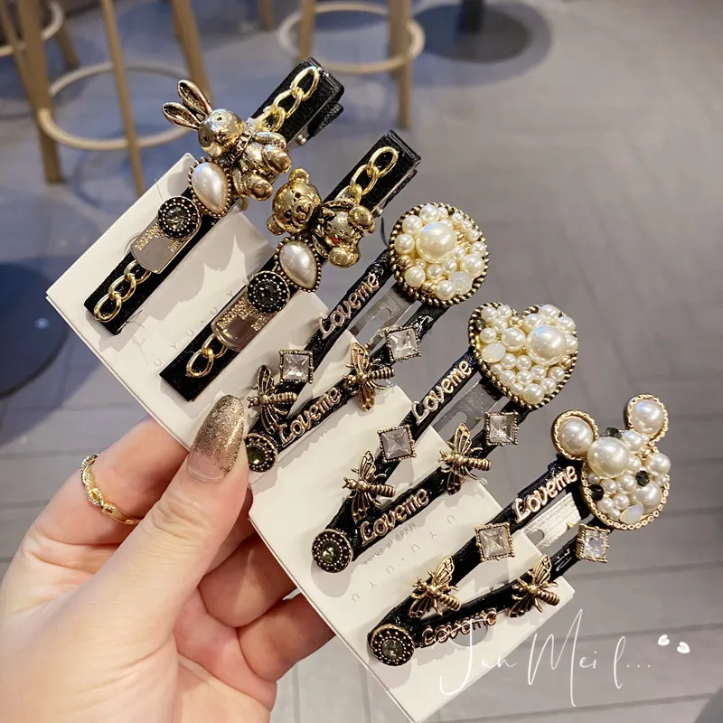 New Hair Accessories Female Heavy Industry Diamond-studded Pearl Hairpin Love Crystal Hairpin Liu Haibian Clip Hair Accessories