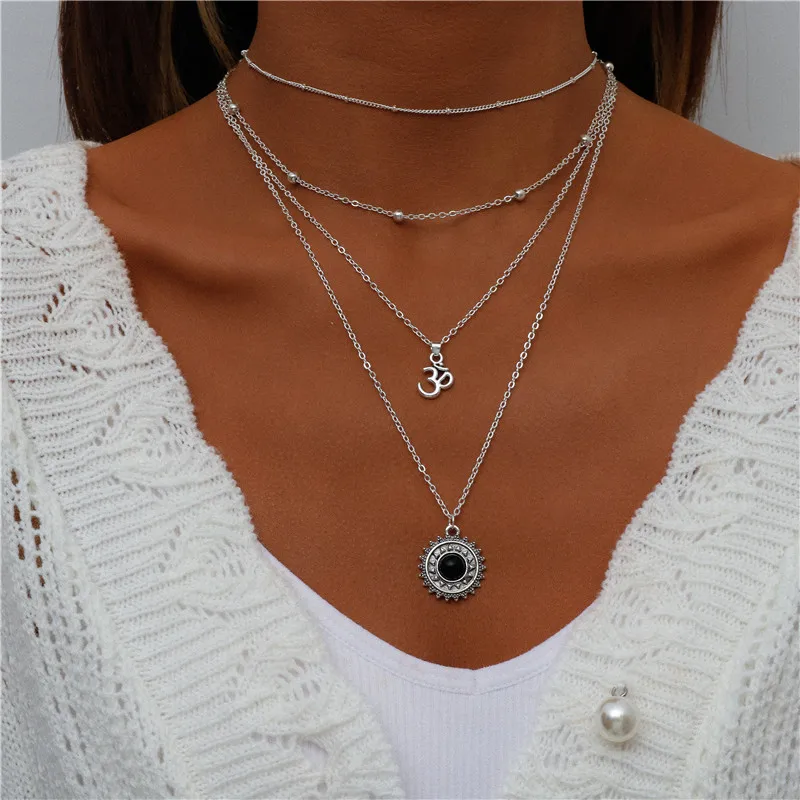 Tenande Bohemian Mehrschichtige Halskette für Frauen Vintage Wassertropfen Münze Stern Mond Anhänger Halskette Geometrisches Collier Collares – Detail 25