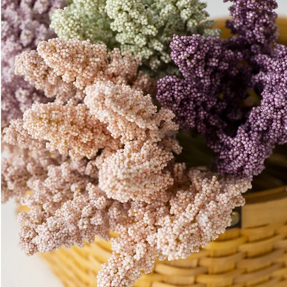 6Pcs Artificial Vanilla Mini Foam Berry Spike Artificial Flowers Bouquet For Home Decor Plant Wall Decoration Cereals Plant Heap