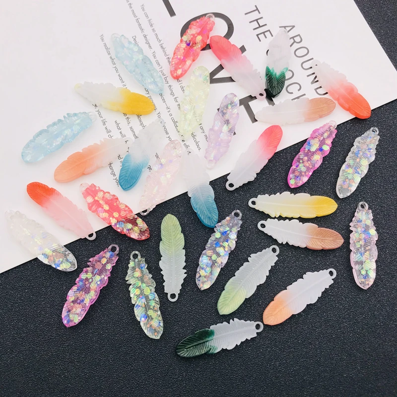 10pcs Resin Kawaii Colorful Miniature Feather Charm Cute Pendant for Keychain, Earring, Scrapbooking, DIY Making, Necklace