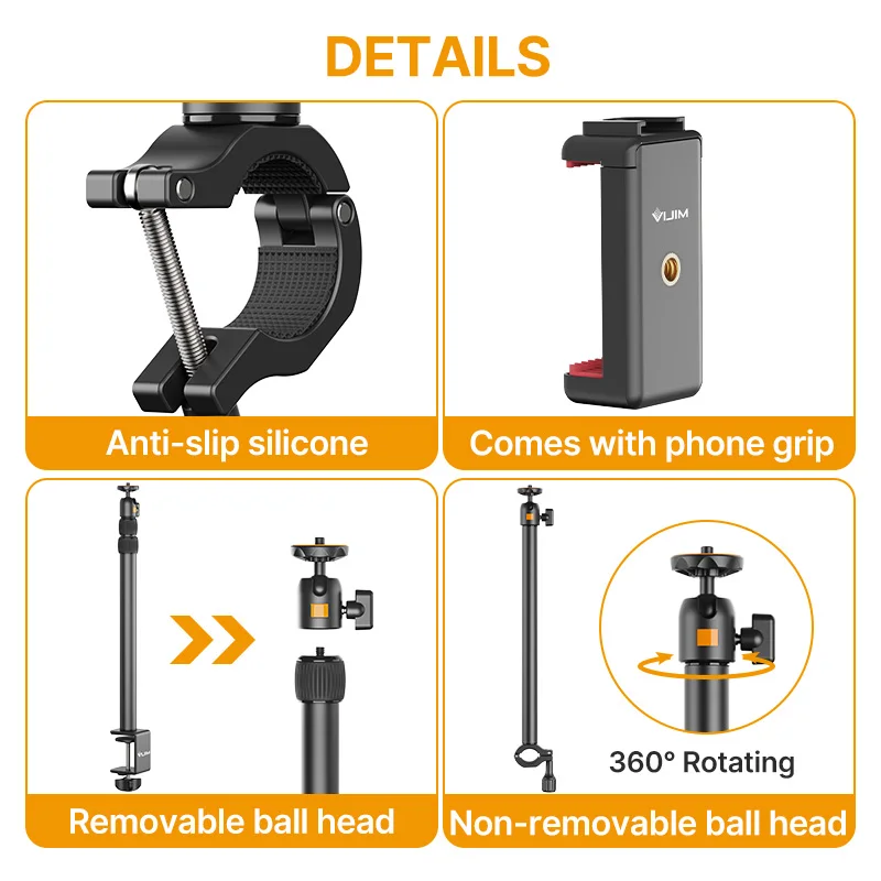 Vijim LS02 Aluminium Desktop Arm Stand Met Telefoon Houder Balhoofd 1/4 ''Light Stand Voor Camera Live-uitzending arm Beugel