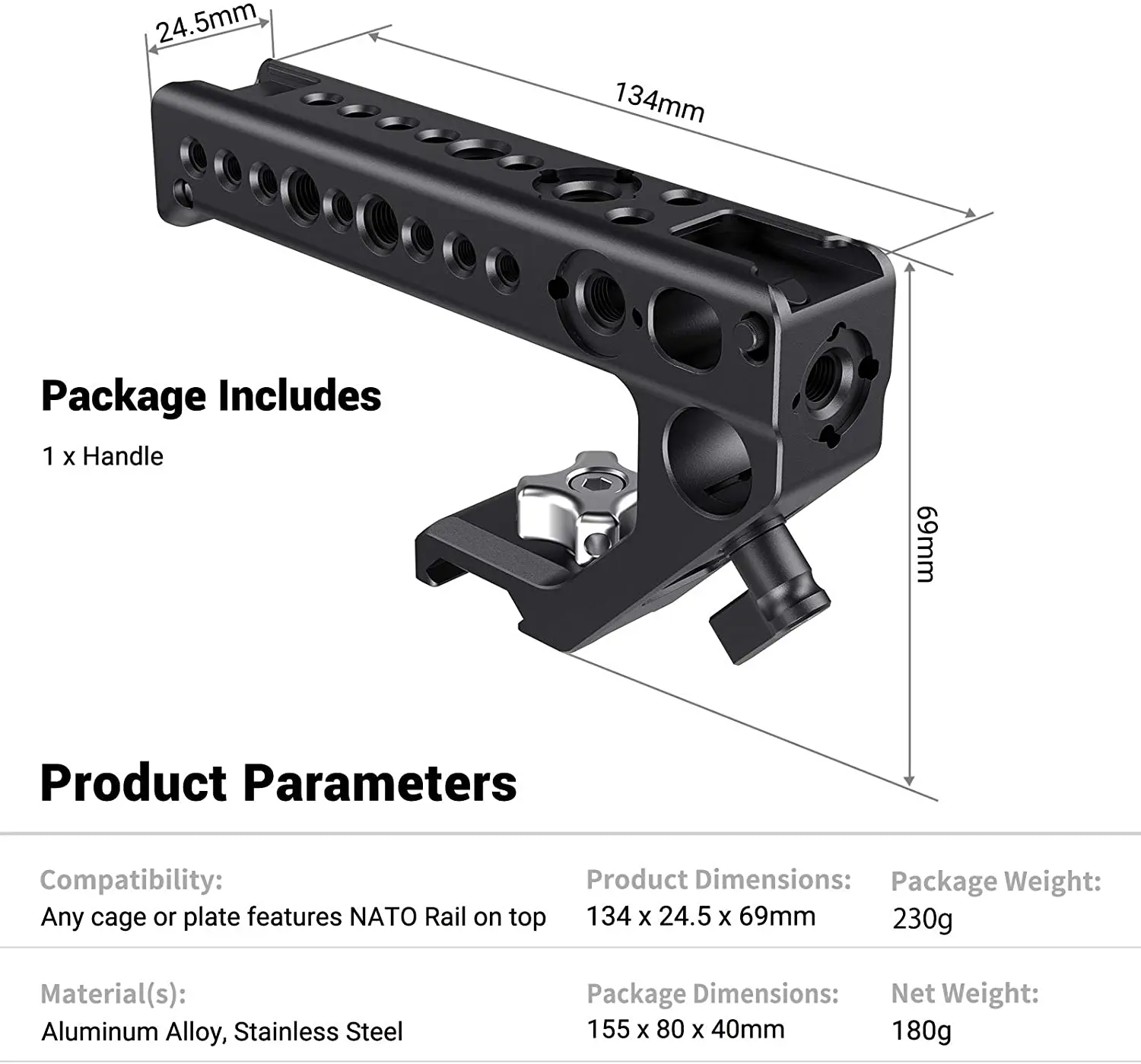 SmallRig DSLR Camera Rig NATO Top Handle Quick Release Hand Grip Compatible w/ SmallRig A6500 , BMPCC 4 K Cage or Nato Rail 2439