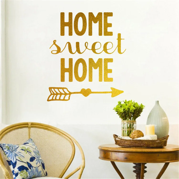 Goldene SWEET HOME Wandaufkleber Schlafzimmer Wohnzimmer Hintergrund Heimdekoration Aufkleber Kreatives Muster Selbstklebende Tapete – Detail 2