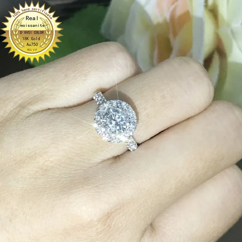 

100%18K goldr ring 1ct D VVS moissanite ring Engagement&Wedding Jewellery with certificate 001