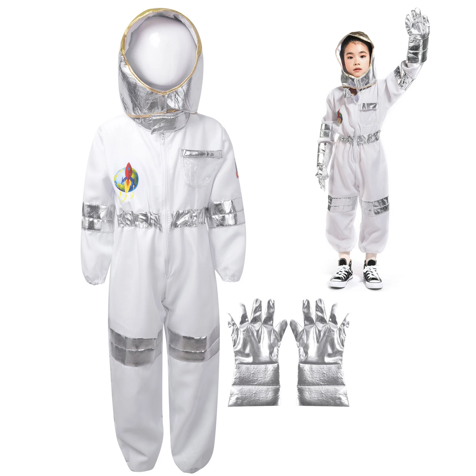 Boys Spaceman Jumpsuit Rocket Space Suit Party Game Astronaut Costume Kids Halloween Cosplay Children Pilot Carnival Fancy Dress