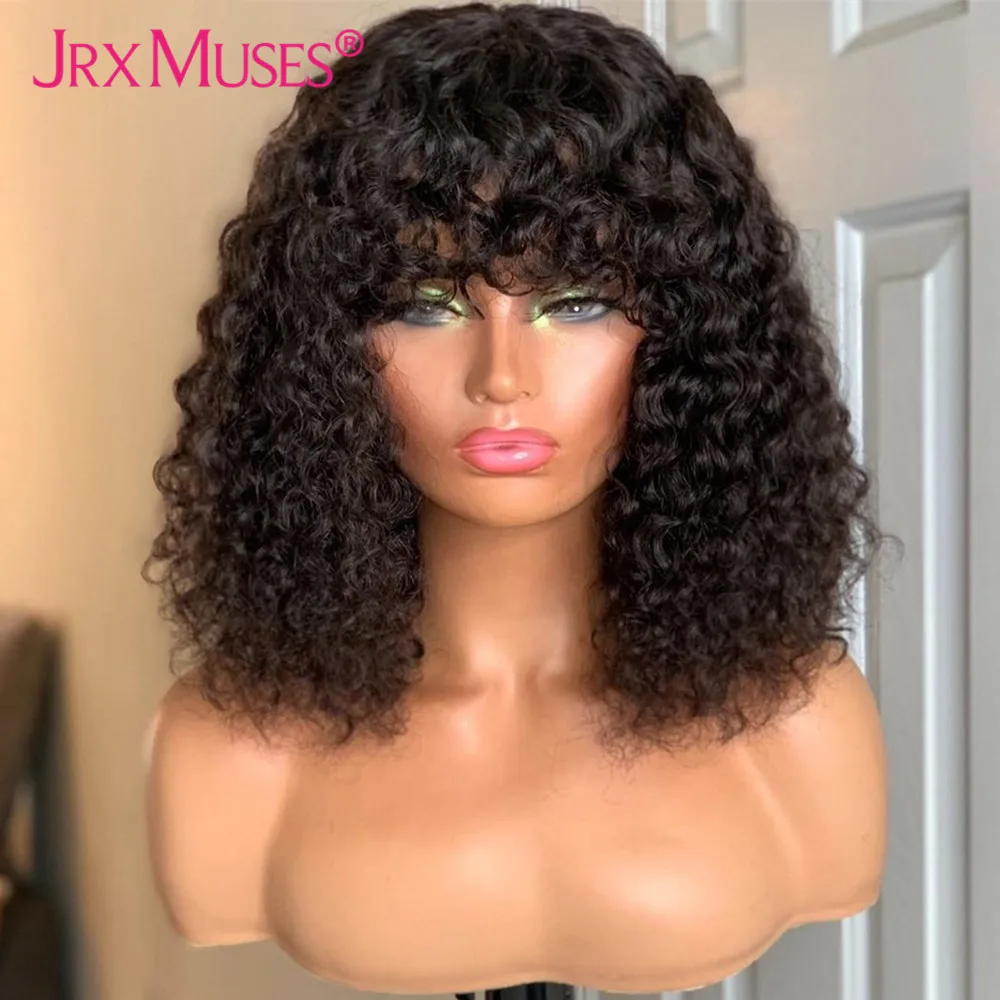 Highlight Blonde Curly Human Human Wigs for Women Jerry Curly Full Machine Made Wig with Bangs  Brazilian Colored Wigs