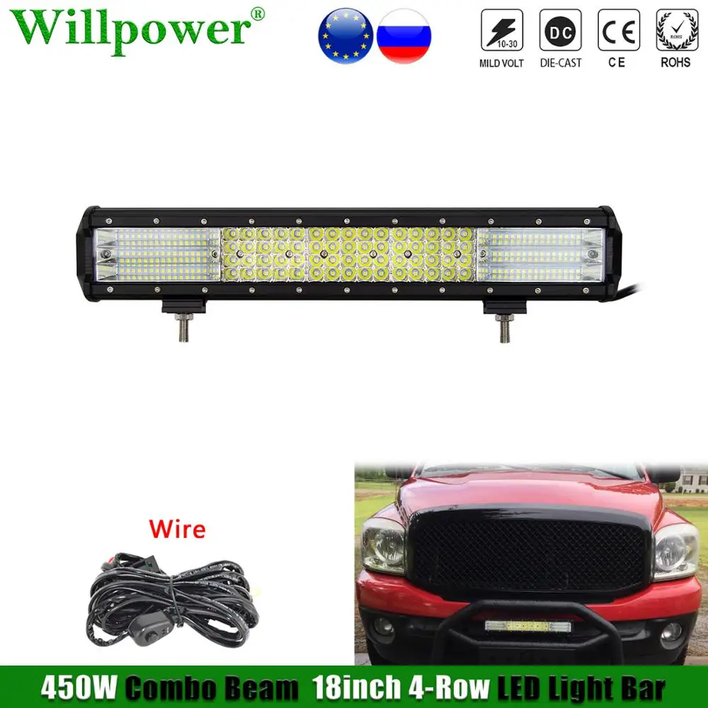 OffRoad 4WD Car Bullbar Fog Lights 450W 17 inch LED Work Light Bar 4x4 Truck SUV UTV Pickup Driving Lamp Lightbar 4 Row LED Bar