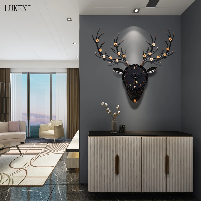 Nordic Deer Head Clock Wall Clock Living Room Home Fashion Personality Wall Watch Modern Atmosphere Decoration Mute Clock