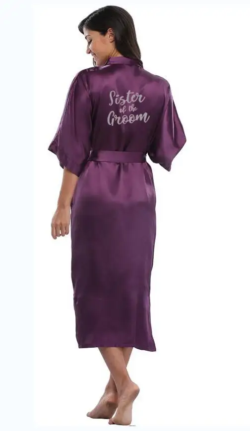 royal purple robe mother of the bride robes grey writing women wedding Bride kimono bridesmaid satin robe drop shippi