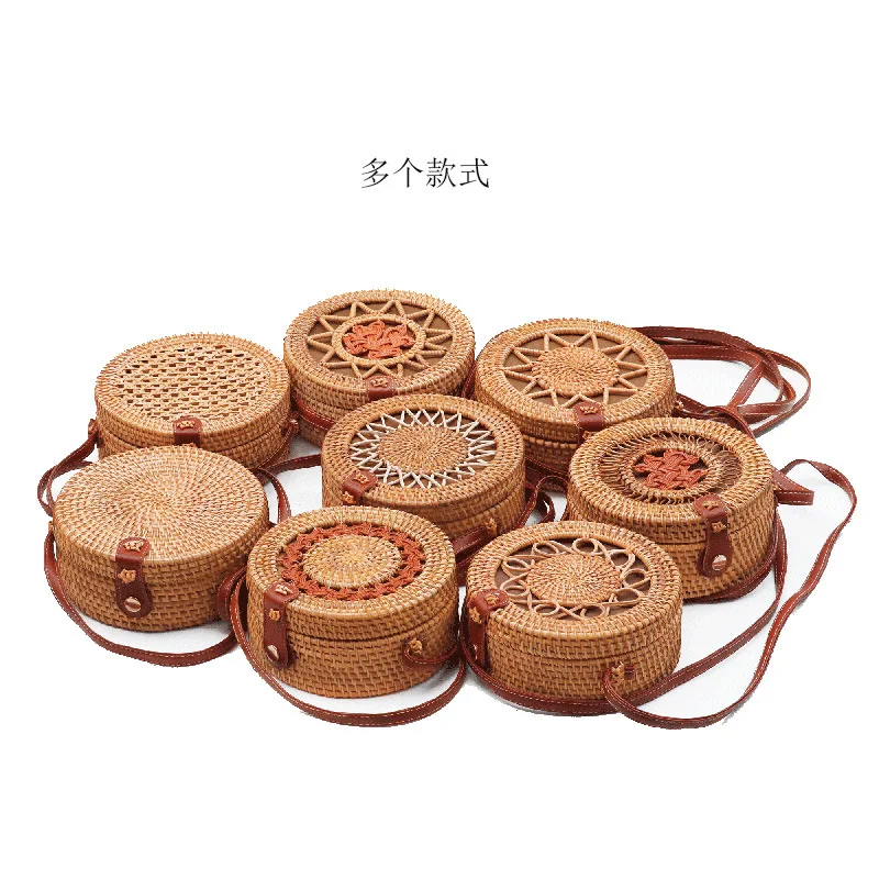 

20CM Autumn Rattan Handmade Rattan Bag Straw Woven Bag Retro Literary Beach Bag Women Messenger Bags a6463