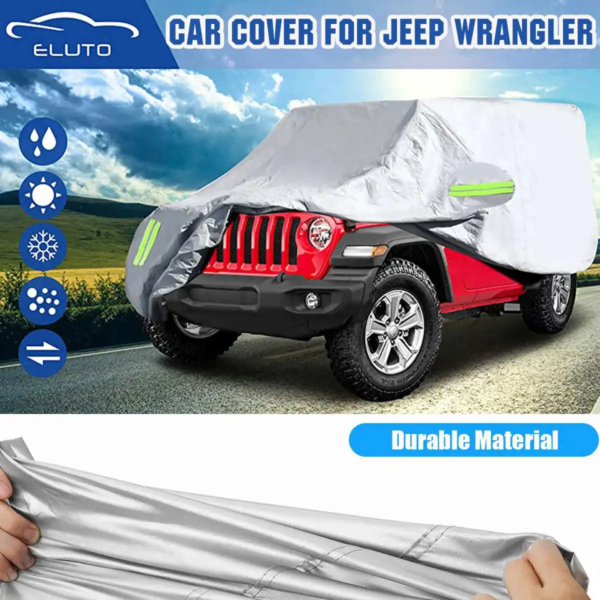 For JEEP Wrangler 2 Door Full Car Cover 190T Waterproof Anti UV Sun Dustproof Cover All Weather Outdoor Protection Cover