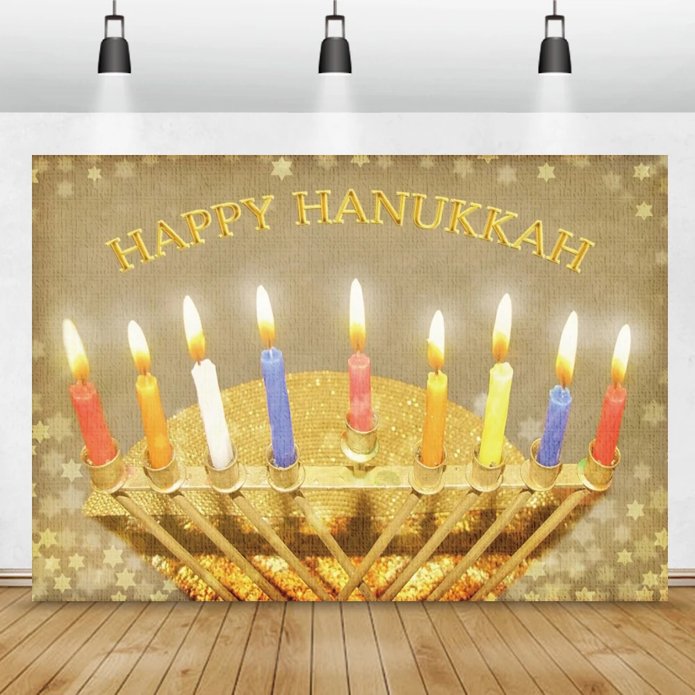 Judaism Happy Hanukkah Backdrop Photography Jewish New Year Candlestick Bread Family Party Decor Background Photo Studio Props