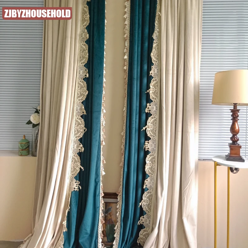 Beige Flannel Color European Curtains Light Luxury Retro American French High-end Atmosphere Curtains for Living Room Bedroom