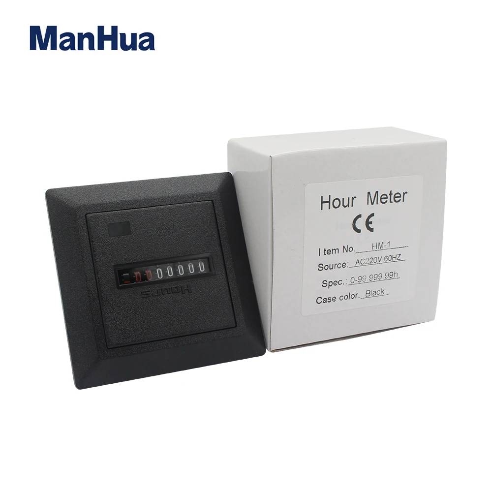 ManHua HM-1 Digitaler Vierkantzähler-Stundenzähler, schwarzer Zähler, AC220, 60 Hz, 0–99999,99 H