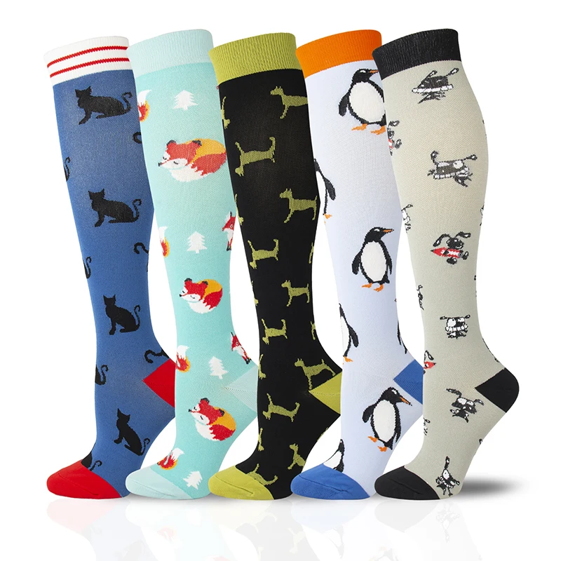 2020 Animal Compression Stockings Unisex Fox Penguin Cat Rabbit Funny Socks Varicose Veins Blood Circulation Pressure Outdoor