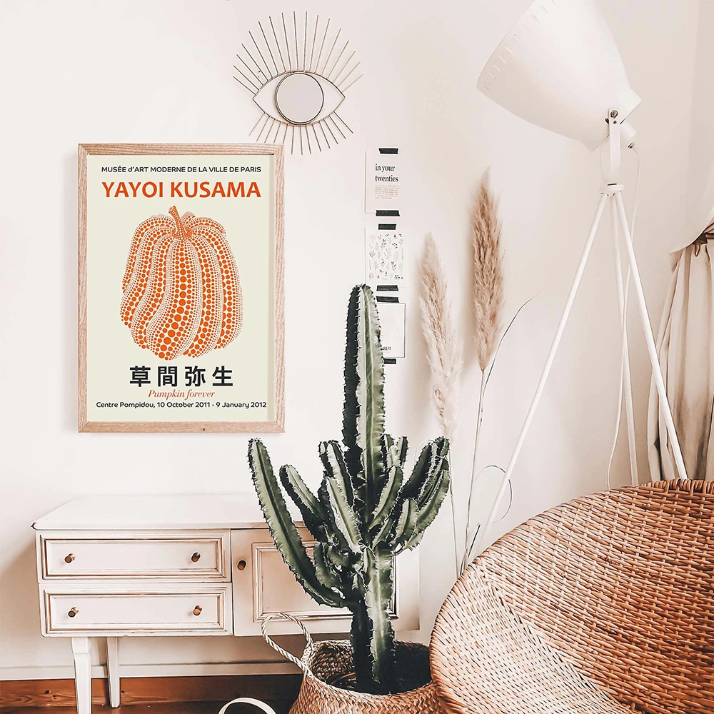 Yayoi Kusama Artwork Pumpkin Posters and Prints Orange Beige Wall Art Pictures Museum Canvas Painting for Living Room Home Decor