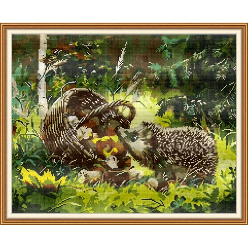 

Little Hedgehog Animal Pattern Cross Stitch Kit Aida14CT White 11CT Canvas Printed Needlework Embroidery Kit DIY Home Decoration