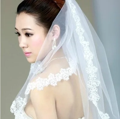 For Her Latest Design New Arrival White Ivory Lace Applique Edge Bridal Bride Veils Wedding Accessory