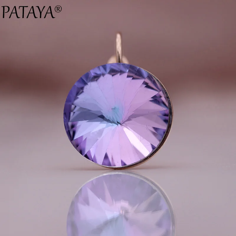 PATAYA New Blue Glass Zircon Round Dangle Earrings 585 Rose Gold Color Noble Women Earrings Wedding Luxury Fine Fashion Jewelry