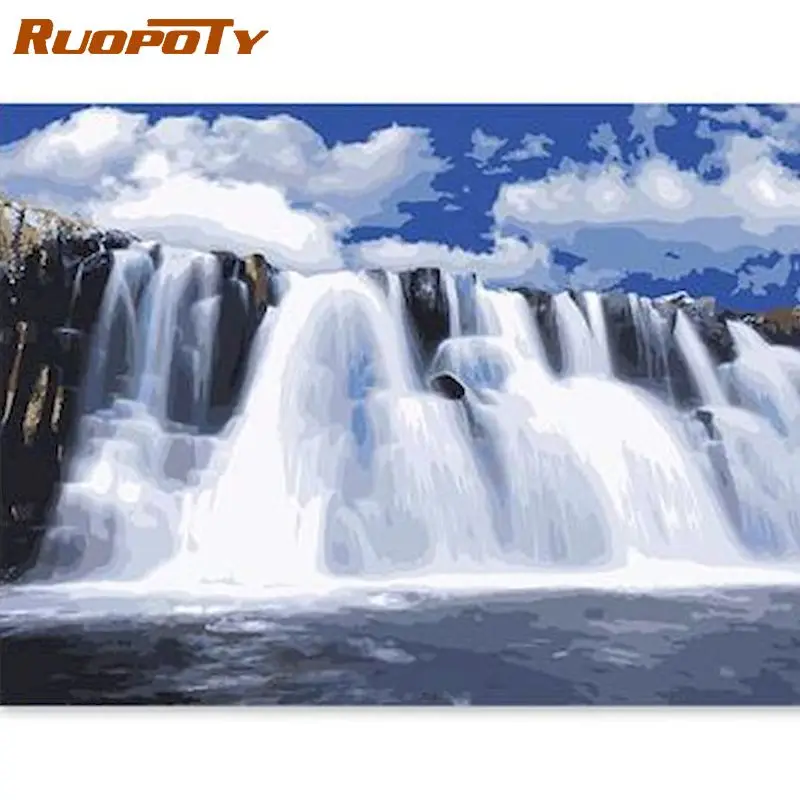 

RUOPOTY 60x75cm Frame Painting By Number Waterfall Scenery Oil Paint By Numbers On Canvas Home Decoration Unique Gift