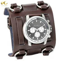 LANCARDO-Reloj con correa ancha para hombre, pulsera de cuero, de cuarzo, estilo militar, Retro, Punk