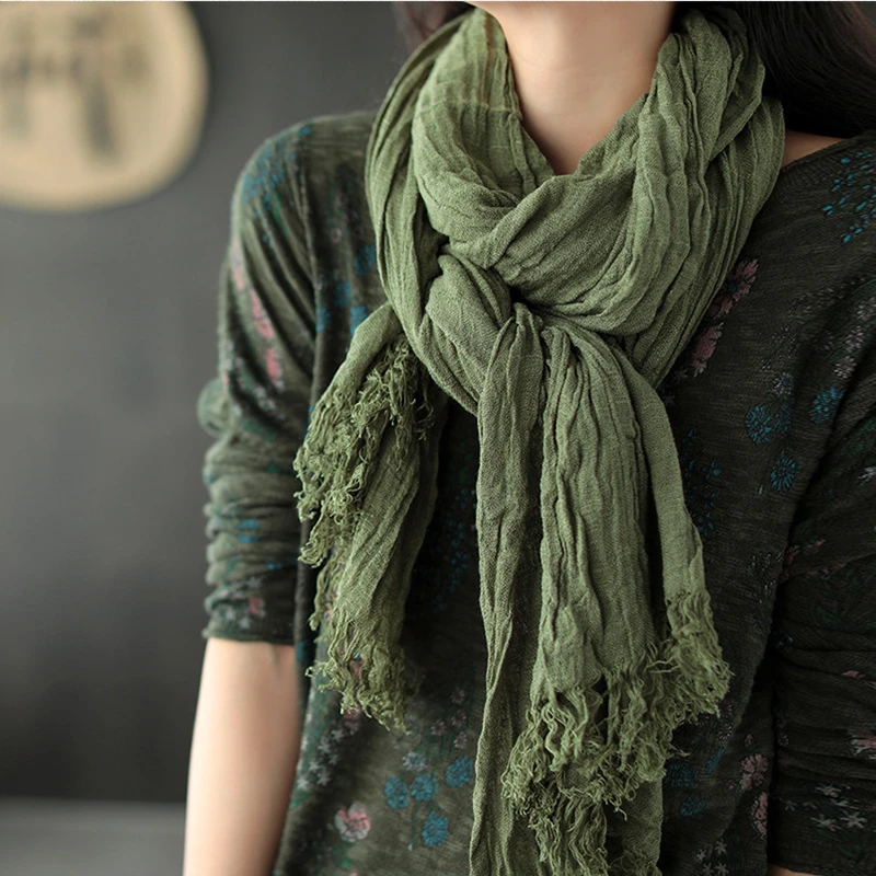 NINI WONDERLAND 2023 Autumn Winter Cotton Linen Big Scarf Women Solid Color Vintage Shawl Female Casual Scarfves Four Seasons