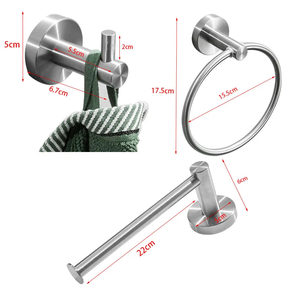 

Stainless steel towel rack three piece set bathroom towel ring toilet shelf bathroom towel bar