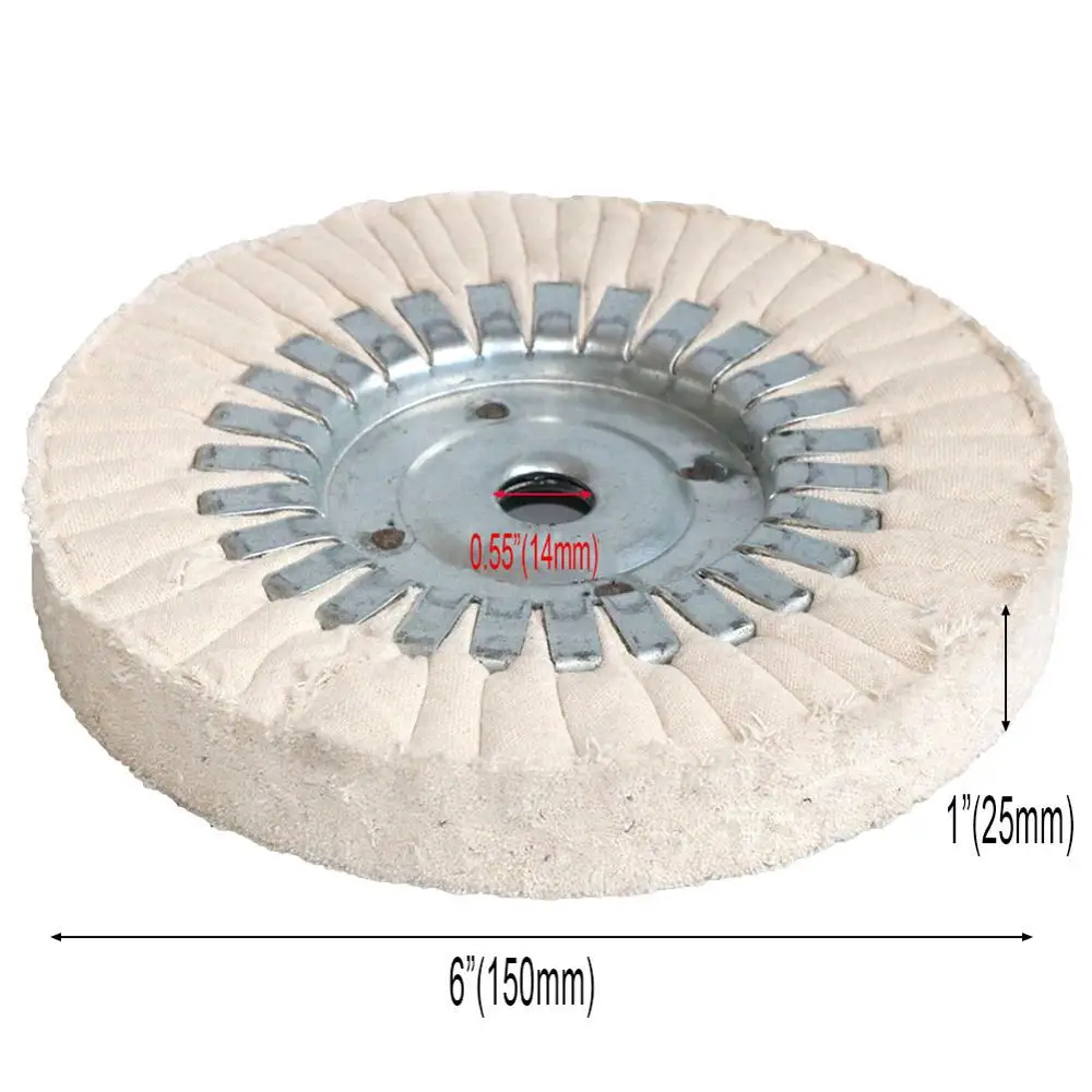 Rueda pulidora de vías respiratorias de algodón de 6 ", 150x22mm, rueda de pulido al polarización abierta de tela, 150x14mm, color blanco, 1 ud.