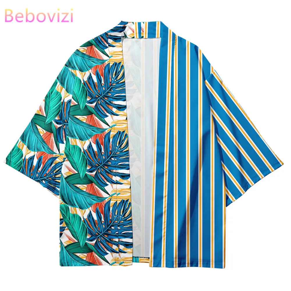 Geometry Stripes Patchwork Japanese Asian Harajuku Streetwear Cardigan Women Men Haori Kimono Cosplay Yukata Plus Size