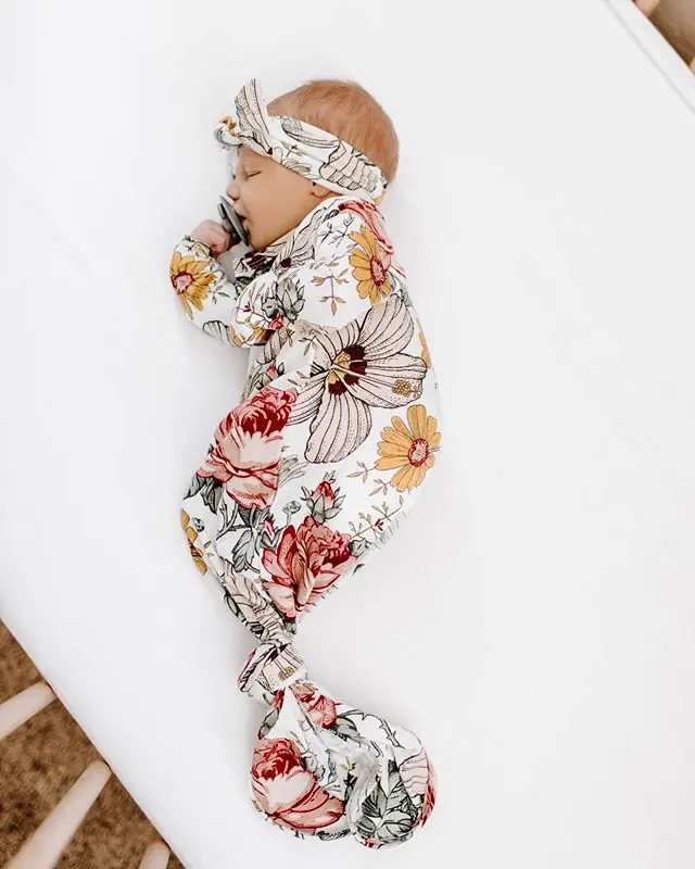 

PUDCOCO Newborn Baby Infant Floral Swaddle Blanket Wrap Sleeping Bag Headband 2Pcs Outfits 0-6M