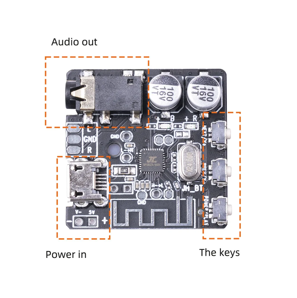 Новый черно-белый аудиоприемник с Bluetooth 5,0 находится на расстоянии около 10 метров и не поддерживает питание от батареи