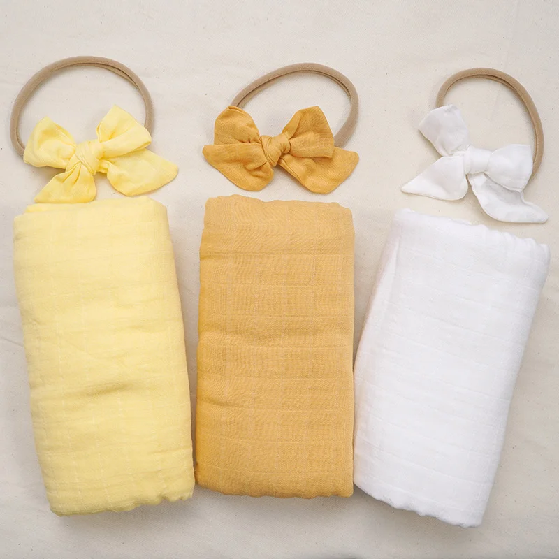 2pcs Baby Hair Accessories Elastic Headband Infant Bamboo Cotton Blanket Children Fashion Headwear Christmas Gifts