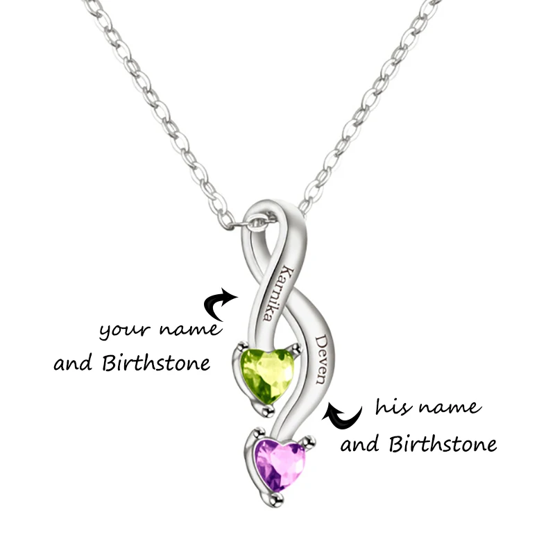 

Personalized Engravable Name Necklaces for Women Custom 2 Heart Birthstone Pendants Jewelry for Monther's Day Birthday Gifts