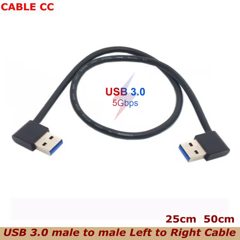 5 Gbit/s 0,5 m 25 cm USB 3.0 Typ A Stecker auf Stecker 90 Grad links abgewinkelt auf rechtwinkliges Verlängerungskabel mit gerader Verbindung