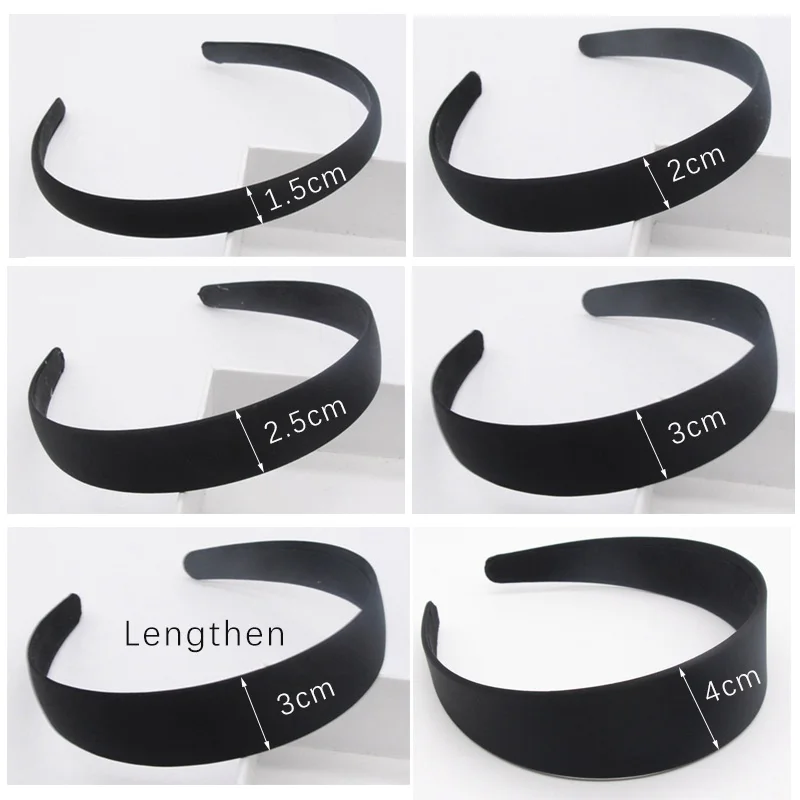 5pcs Black simple wide headband 2 2.5 3 4cm jewelry DIY satin cloth headband semi-finished handmade material hair accessories