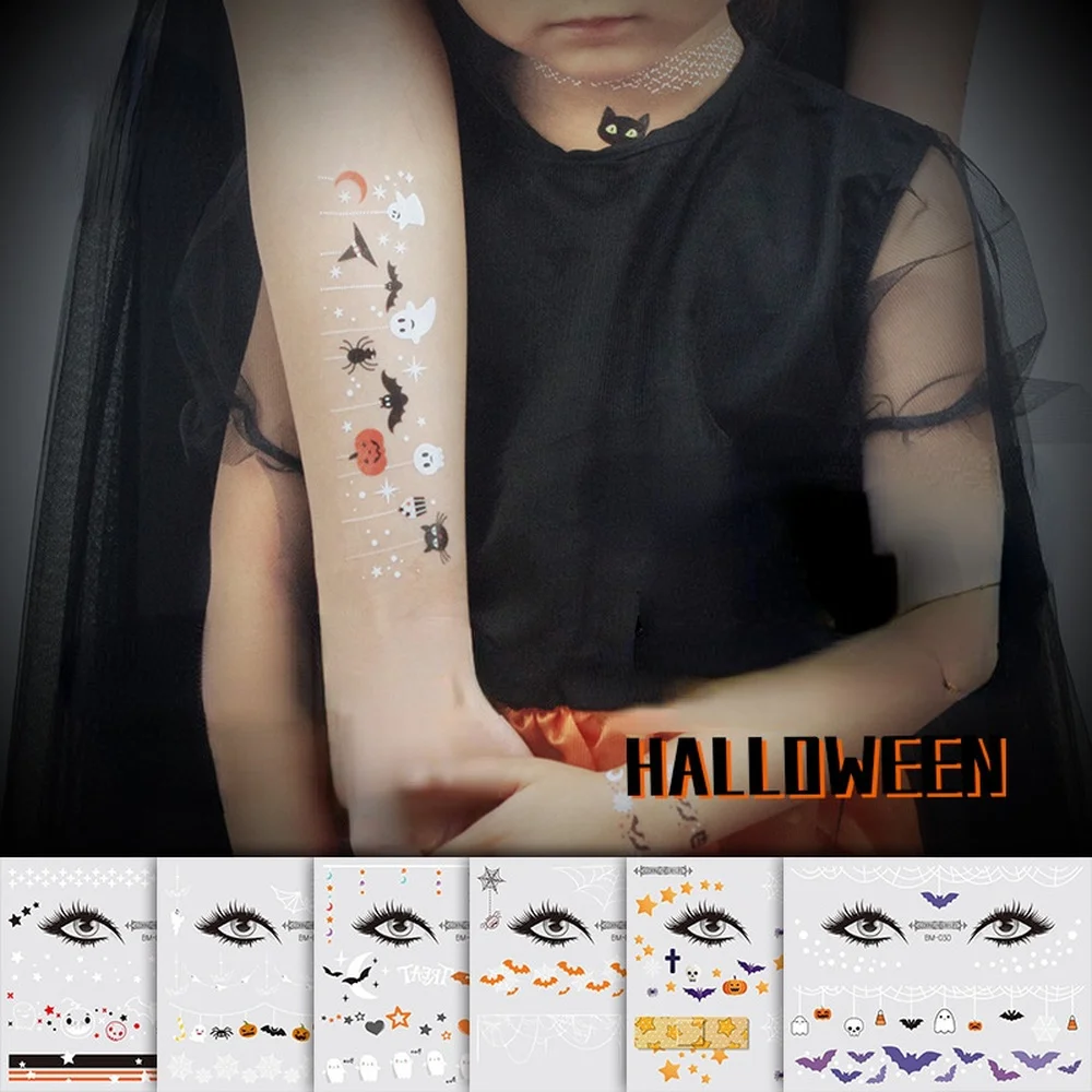 

Facial Makeup Sticker Special Cartoon Halloween Funny Tatoo Sticker Water Transfer Tattoo Pumpkin Bat Ghost DIY Face Paste Tatto