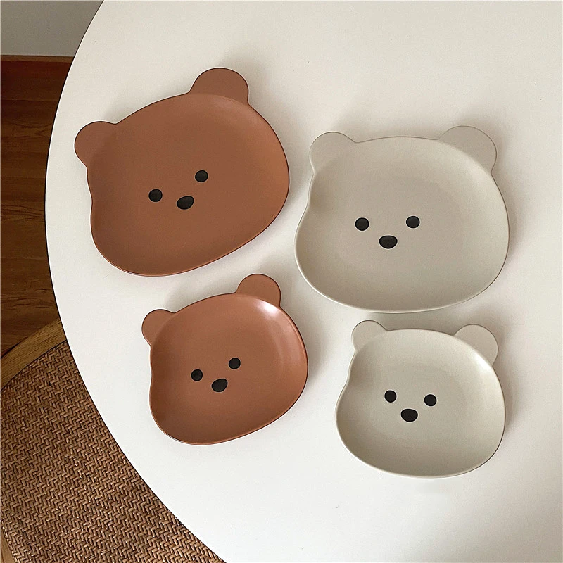 Kawaii Bear Bowl Plate Tableware Ceramics Cute Fruit Noodle Breakfast Salad Bowl Korean Accessories Utensils For Kitchen