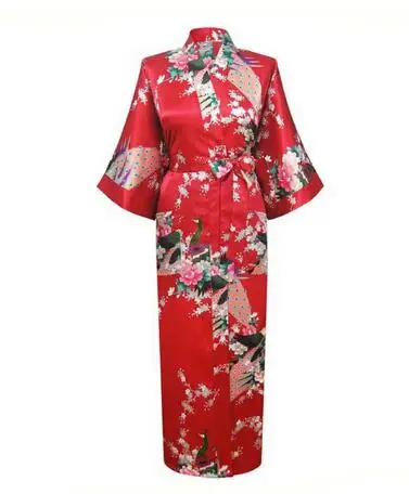 2021 Sexy Braut Brautjungfer Hochzeit Dressing Frau Japanischen Kimono Kleid Pfau Druck Satin Seide Yukata Bade Robe Nachthemd