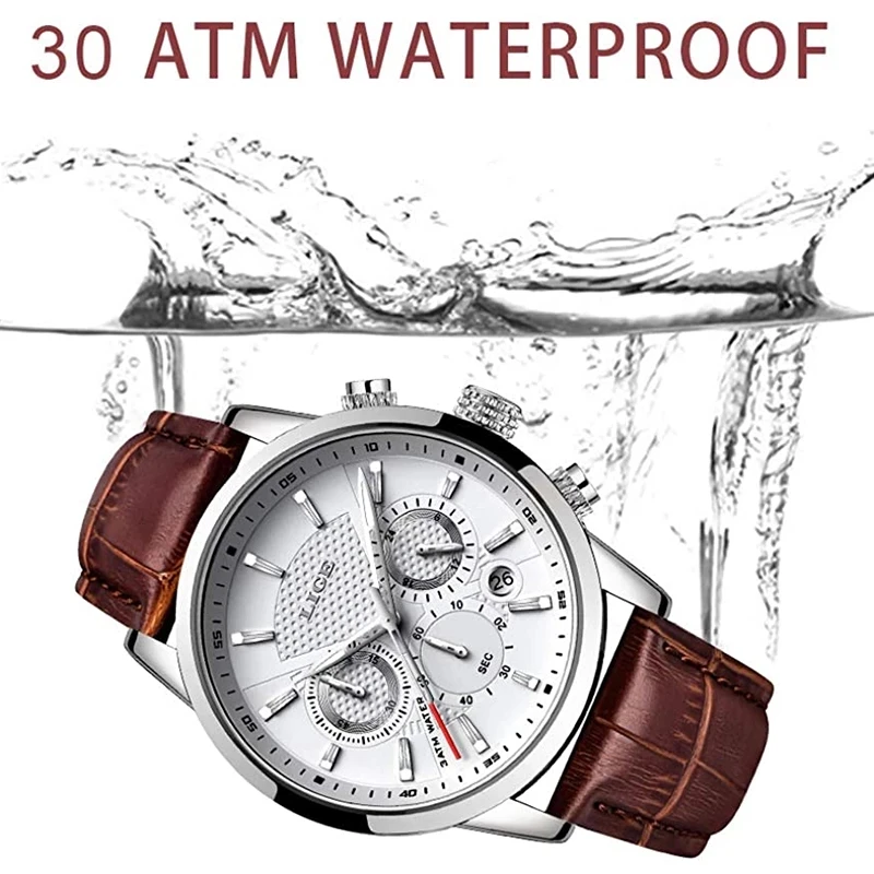 Watches Mens 2023 LIGE Top Brand Luxury Casual Leather Quartz Men\'s Watch Business Clock Male Sport Waterproof Date Chronograph