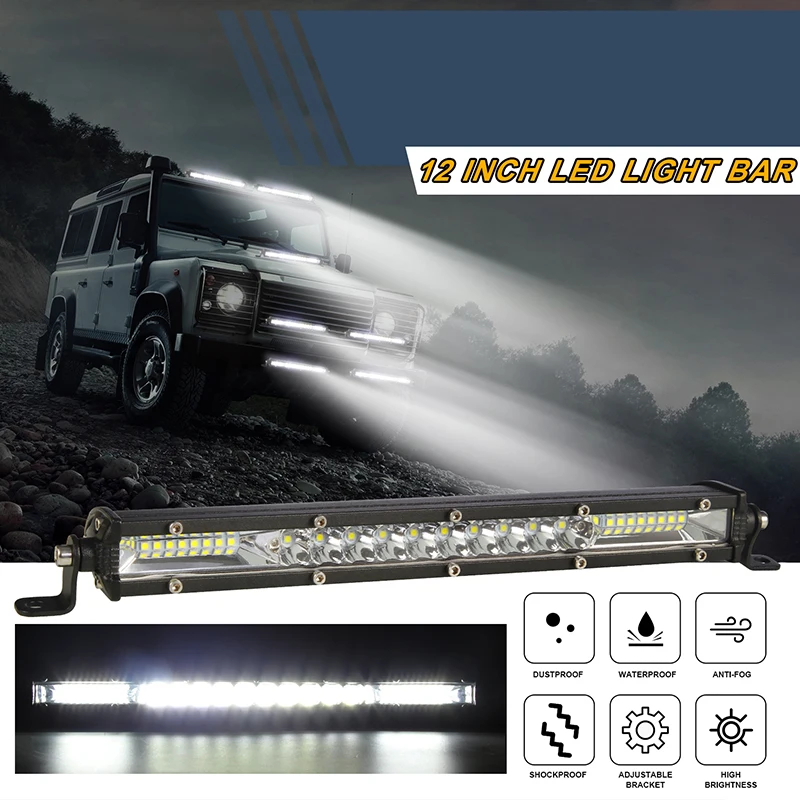 

12inch 450W LED Work Light Bar Combo Spot Flood Driving Off Road SUV Boat ATV