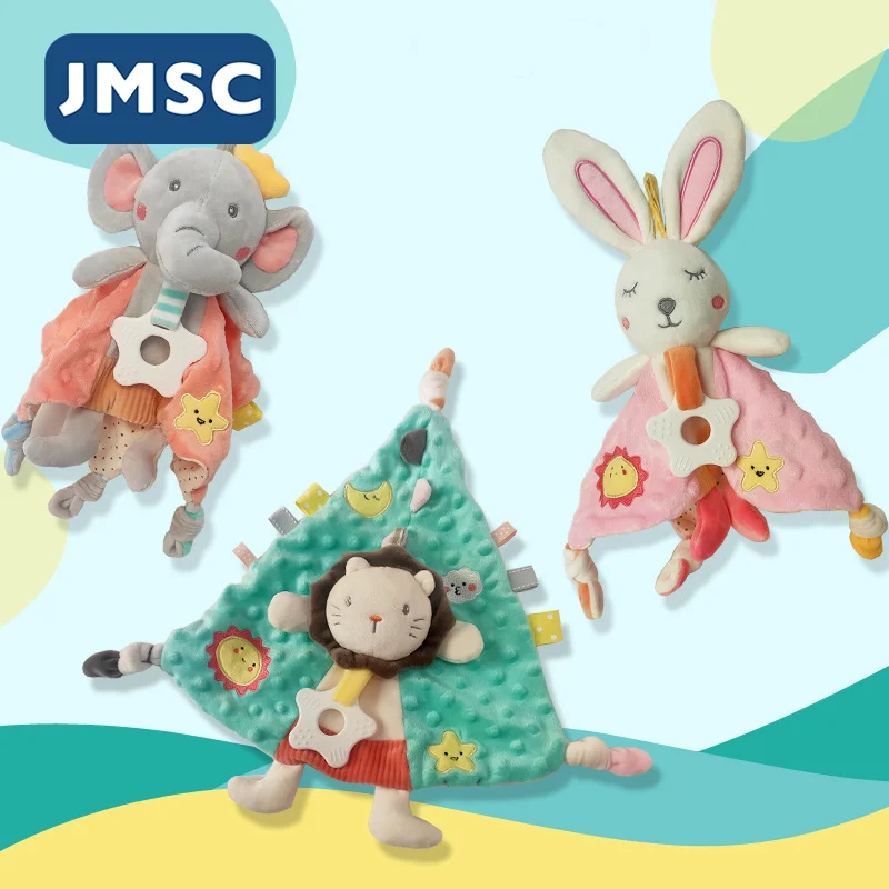 JMSC Baby Newborn Soothe Appease Towel Multifunction Soft Plush Cartoon Comforting Animal Toy Bibs Calm Doll Stuff Plush Rattles